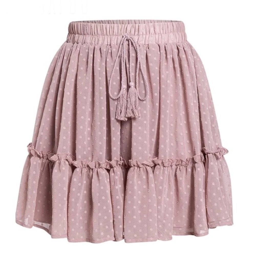 CLEARANCE Pink Ruffled Polka Dot High Waist Mini Skirt - Picture 2 of 2